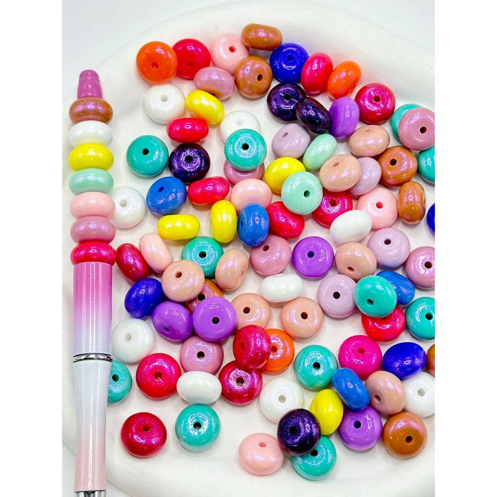 Solid Colored Glittery Wheel Spacer Silicone Beads, Random Mix, 14MM