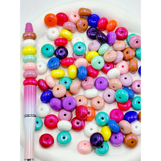 Solid Colored Glittery Wheel Spacer Silicone Beads, Random Mix, 14MM