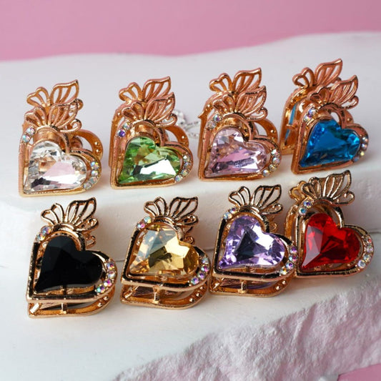 Adorable Gold and Silver Colored Metal Beads Exquisite Fancy Heart with Mini AB Rhinestones 21×24MM Random Mix