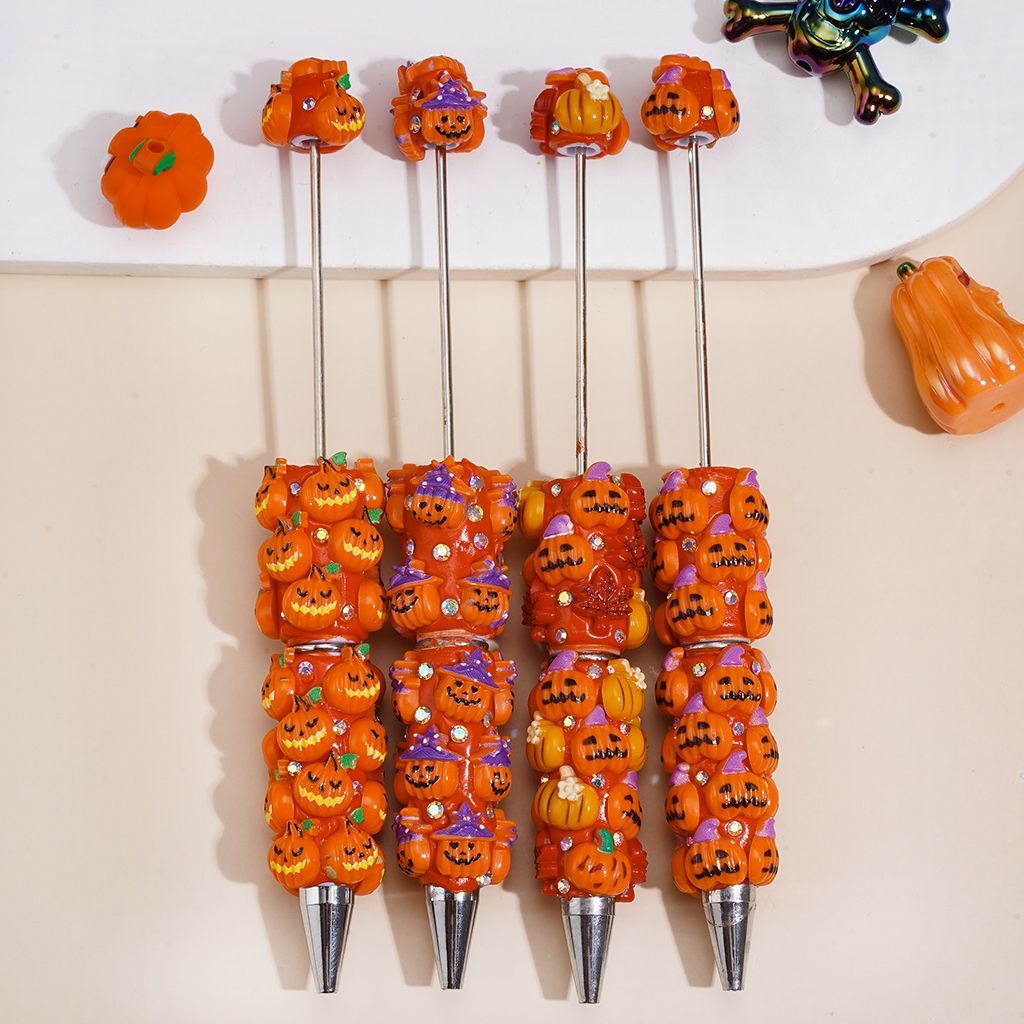 Beadable Clay Pens w Halloween Pumpkin Series & AB Rhinestones