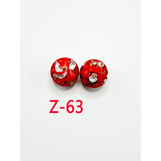 Round Printed Christmas Pattern Silicone Beads 15mm, Number Z-63