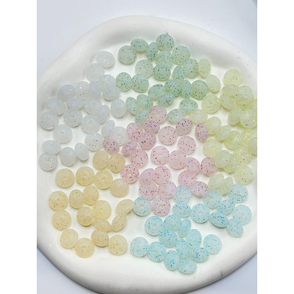 Glittery Lentil Silicone Beads Spacers Saucers, 12MM