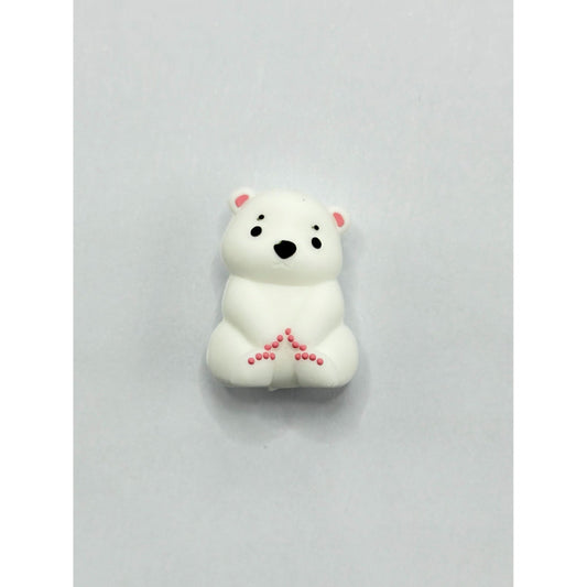 3D Cute White Silicone Beads, White Polar Bear Silicone Focal Beads