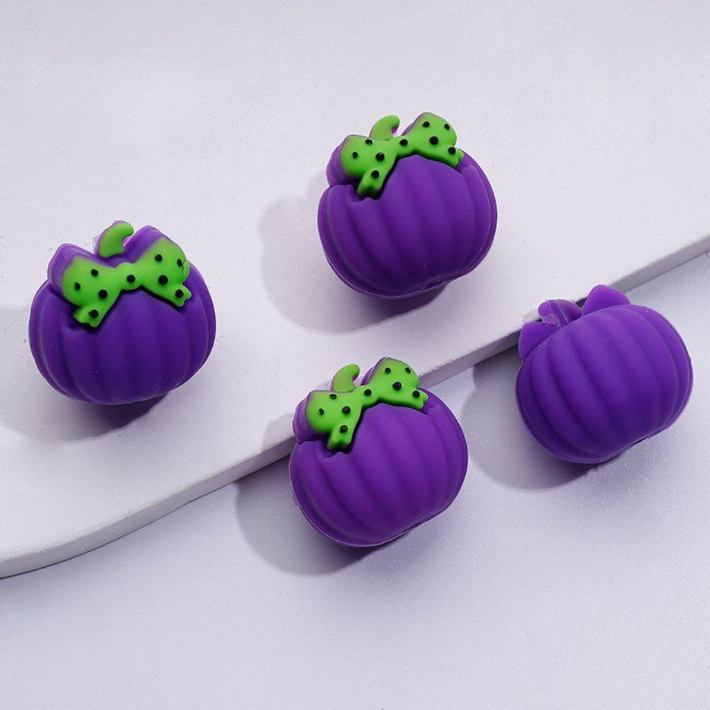 Mini 3D Halloween Pumpkin Silicone Focal Beads with Cute Bows