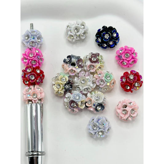 Small Flowers and Clear Diamond Inside with Small Clay Beads, 14mm, AB Color Rhinestones, Random Mix