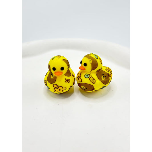 Yellow Cute Ducklings Little Bear Flower Leaf Prints 3D Silicone Focal Beads