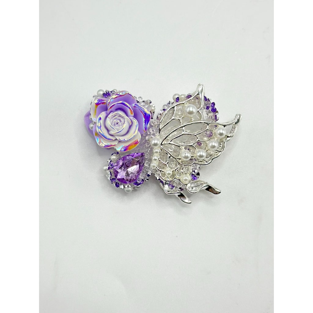 Alloy Butterfly with Pearls Fancy Silver Large Flower Rhinestone Sugar Acrylic Beads, 60*46MM