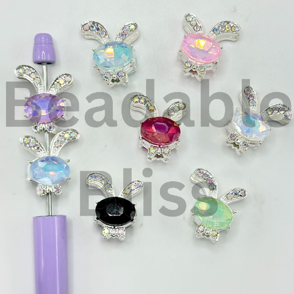 Alloy Rabbit Bunny Head Cute Silver Rhinestone Beads, Random Mix, 21*25MM