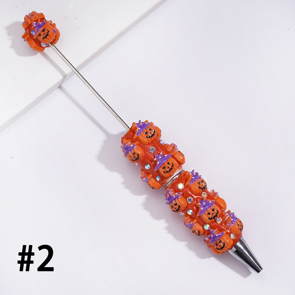Beadable Clay Pens w Halloween Pumpkin Series & AB Rhinestones