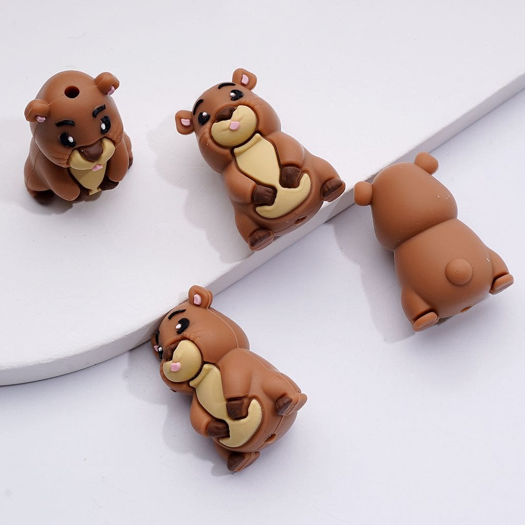 Adorable 3D Beaver Silicone Focal Beads – Unique Caster Fiber Design for a Playful Touch
