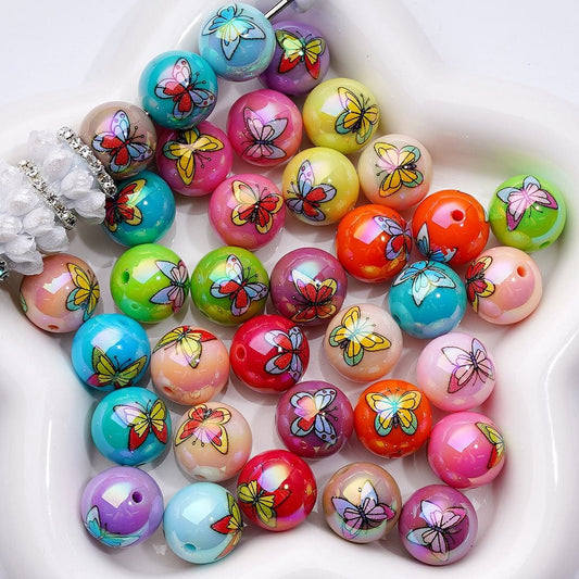 UV-Coated Acrylic Beads – Bright & Lively Butterfly Design – 16MM Assorted Mix