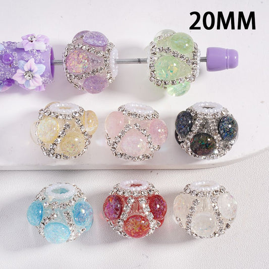 Sparkling Pearl-Loop with Shiny Flakes & Rhinestones Colorful Acrylic Beads 20mm Random Mix