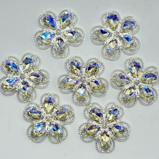 Silver Alloy Five-Petal Bling Bling Flower with Large Rhinestone Accessories, 43MM