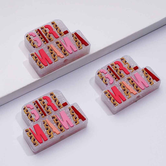 Sparkling Girl Mama Glitter Silicone Focal Beads, Ideal for DIY Jewelry Projects