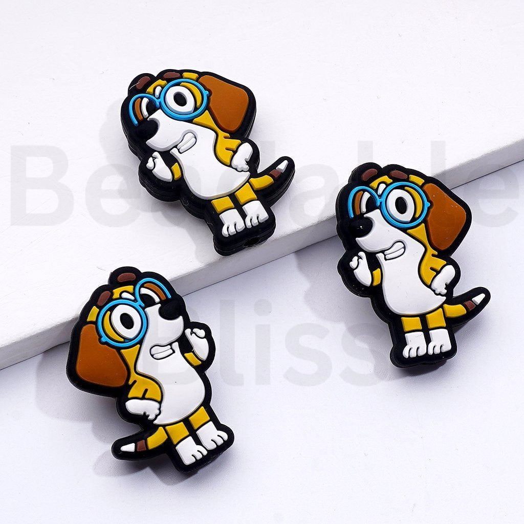 Cute Puppy Beagle Dog with Glasses Hone Blue Dog Silicone Focal Beads