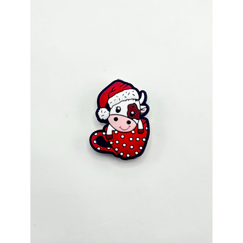 Red Christmas Hat in a Red Pot with Little Cow Calf Cattle Silicone Focal Beads