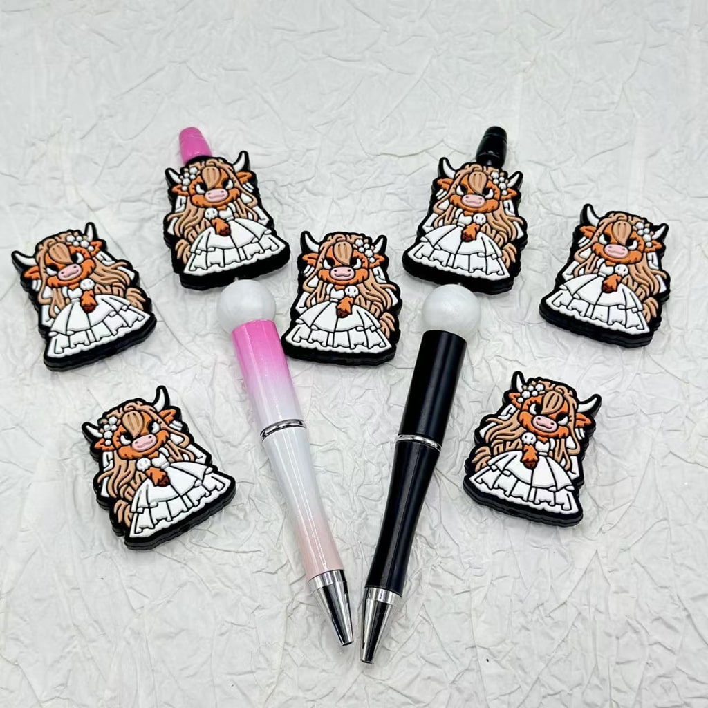 Cute Cow in Wedding White Dress Silicone Focal Beads