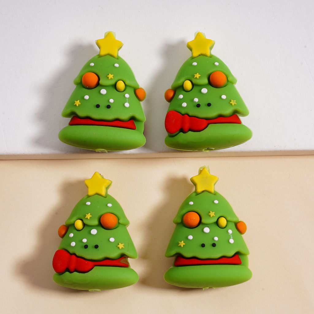 3D Design with Star Topper Holiday Christmas Tree Silicone Focal Beads