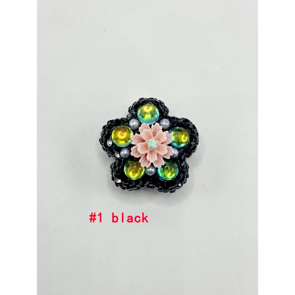 Small Flower Pearls Clear Rhinestones with Flower Shape Clay Beads with in Solid Colors, 26MM by 26MM