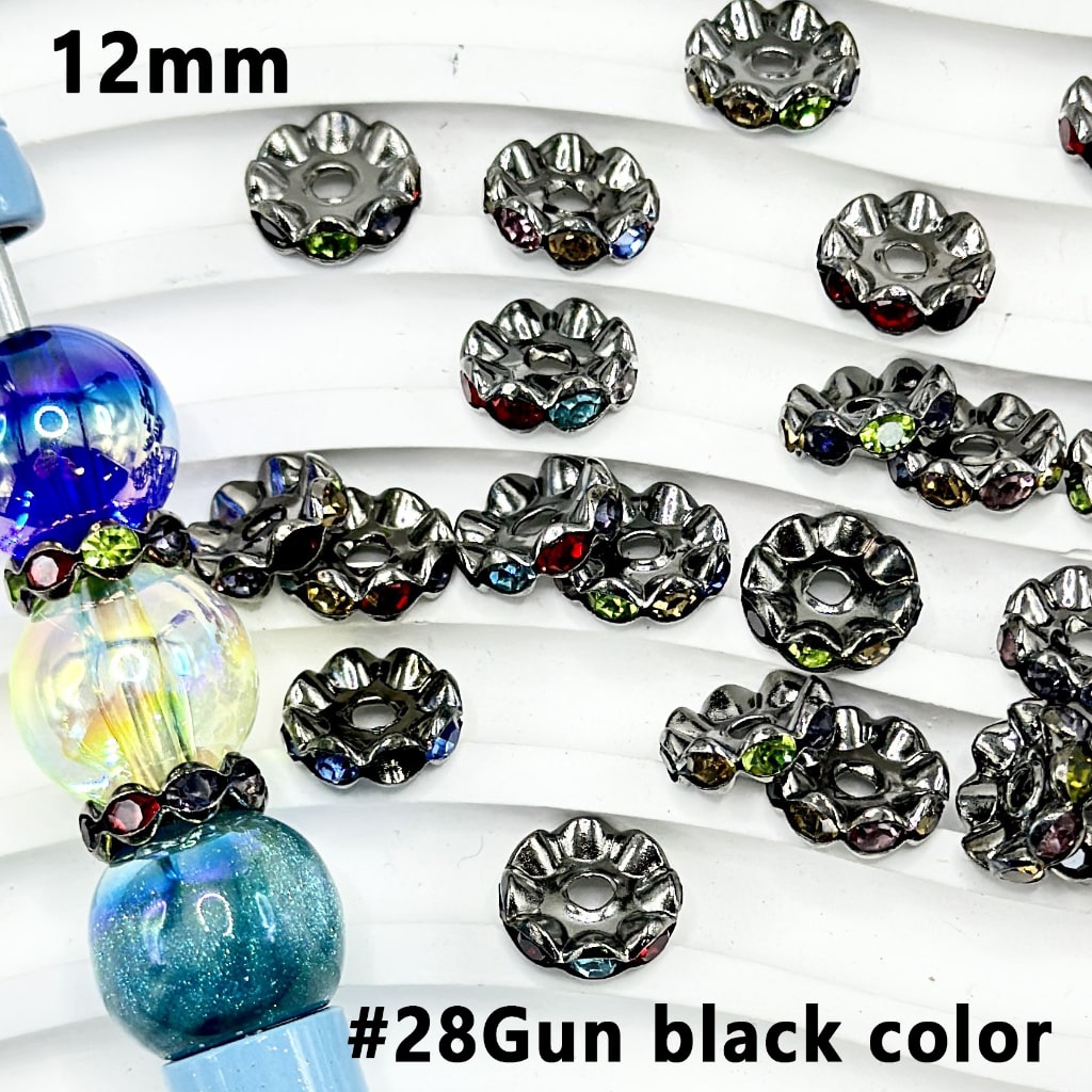 Wavy Metal Spacers with Rhinestones in Solid Colors, 12MM