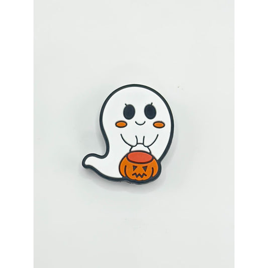 White Ghost and Pumpkin Halloween Cute Silicone Focal Beads