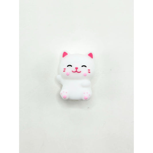 3D Little Cute Cat Kitten with Pink Ears Silicone Focal Beads