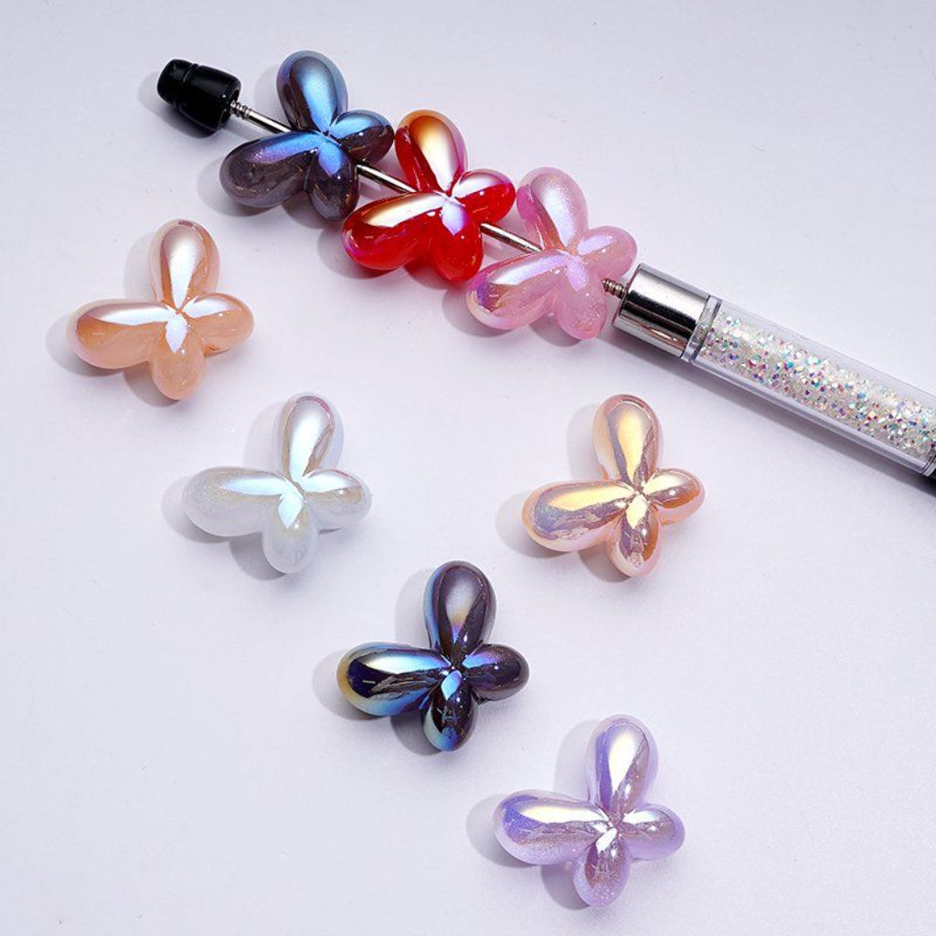 Glittery Luminous Butterfly Bow Acrylic Beads with UV Coating, Approx. 25x19MM