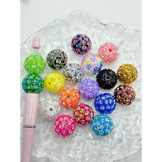Round Shiny Hexagonal Leaves Carved Acrylic Beads, Random Mix, 20MM
