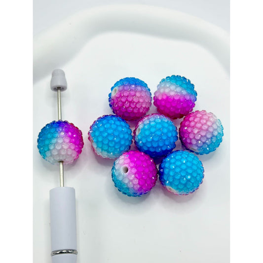 Rhinestone Bumpy Acrylic Beads in Red, Blue and White Colors, Random Mix, 20MM by 22MM