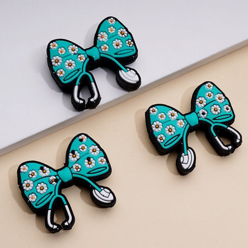 Stethoscope Nurse Hospital Cute Bowknot with Mini Flowers Silicone Focal Beads