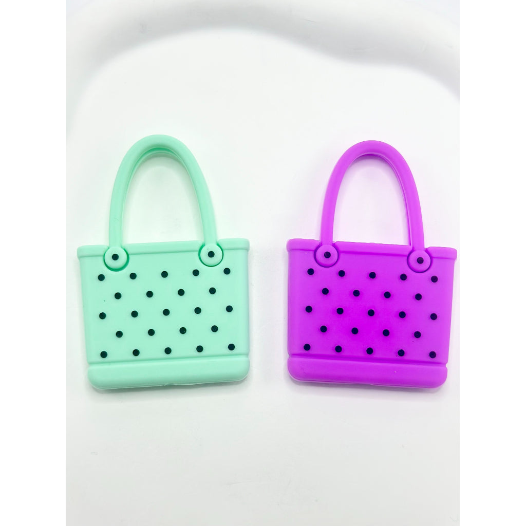 Large Basket Handbag with Small Black Spots Silicone Focal Beads, 406MM