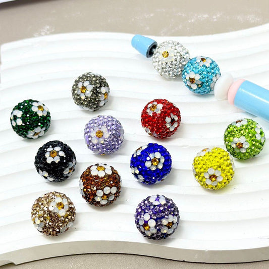 Colorful Rhinestones Bling Bling Shiny Mini Flowers Round Clay Beads, 16MM, Please Read the Description