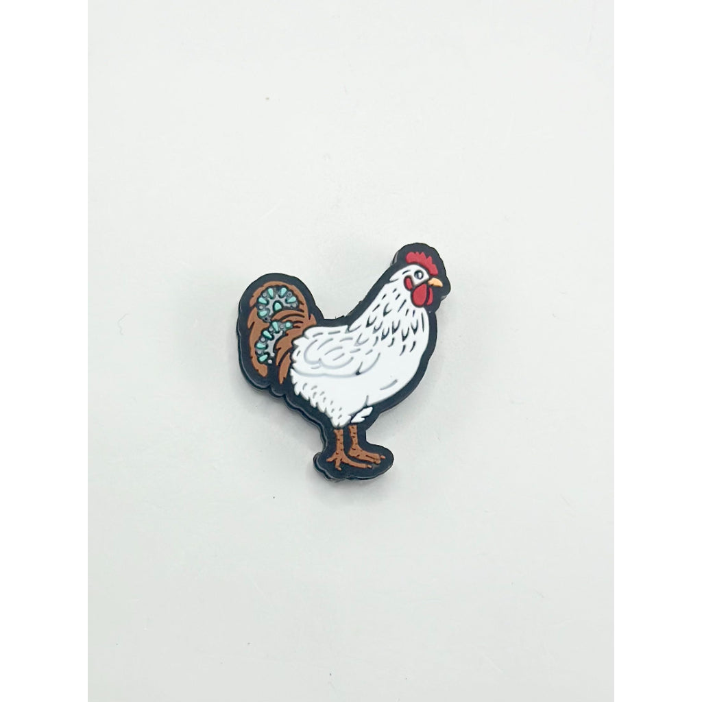 Chantecler with Brown Tail White Rooster Cock Chanticleer Silicone Focal Beads