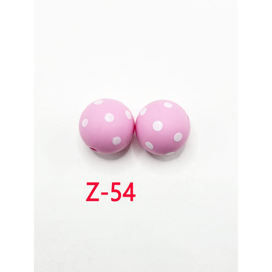 Round Spots Pink Printed Small White Silicone Beads 15mm, Number Z-54