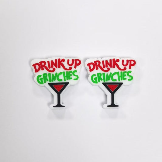 Red Wine Glass Drink Up Grinche Christmas Silicone Focal Beads