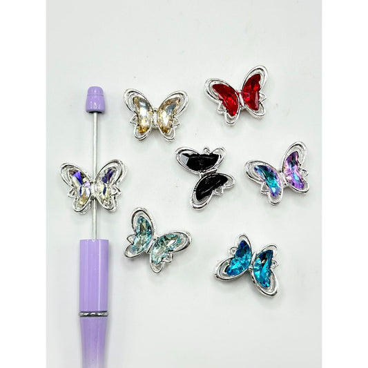 Cute Silver Alloy Metal Bling Bling Butterfly Rhinestone Acrylic Beads, 26*21MM