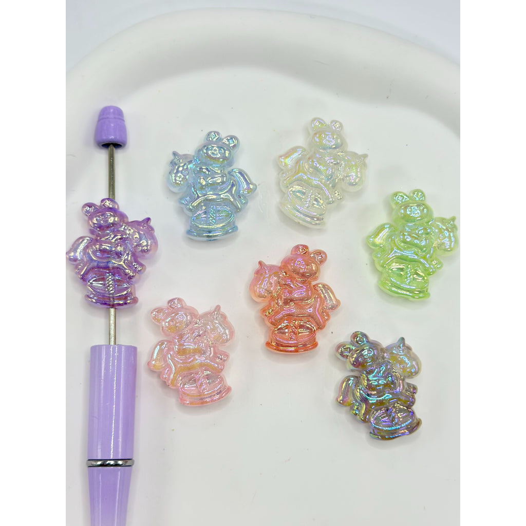 Glitter Rabbit Carousel Acrylic Beads in Translucent Pastel Colors, 21MM*28MM*11MM, Random Mix