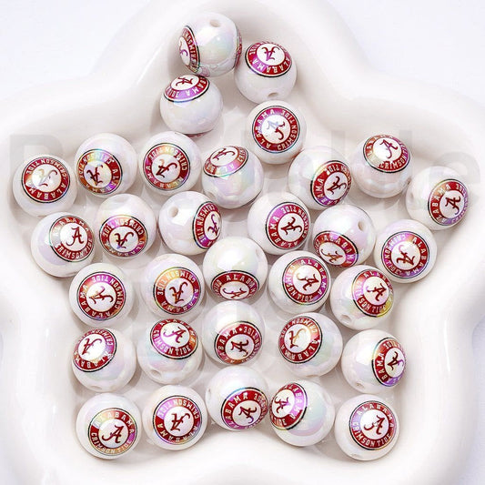 Alabama Crimson Tide Football Beads UV Coated 16MM Acrylic, USA College Team Spirit