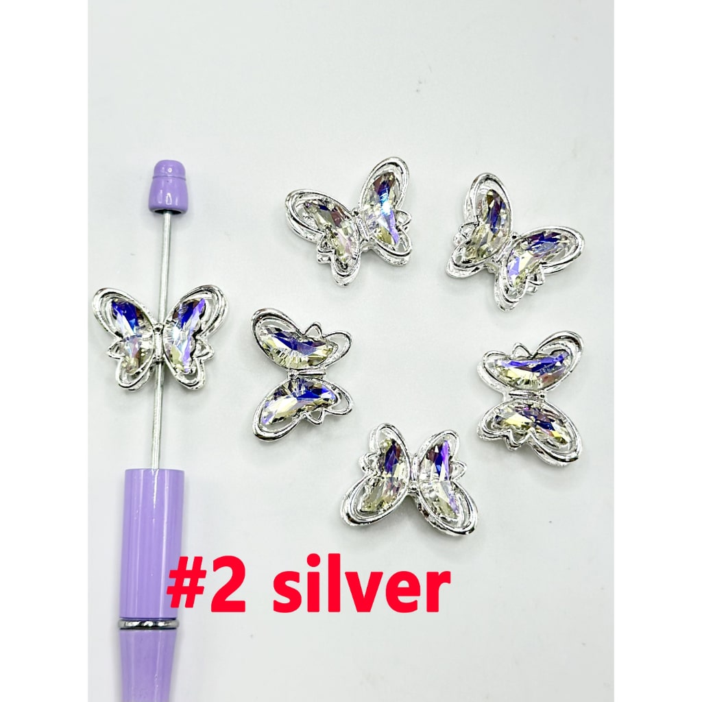 Cute Silver Alloy Metal Bling Bling Butterfly Rhinestone Acrylic Beads, 26*21MM