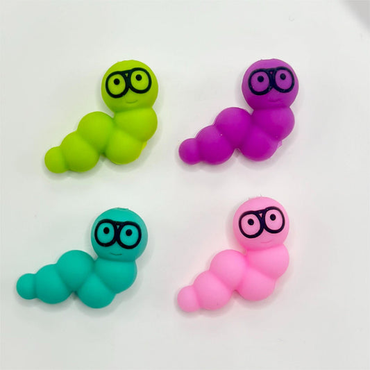 3D Cute Caterpillar and Bookworm Shaped Caterpillar Beads, Silicone Focal Beads