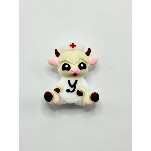 3D Little Baby Cow Nurse/Doctor with Stethoscope Silicone Focal Beads