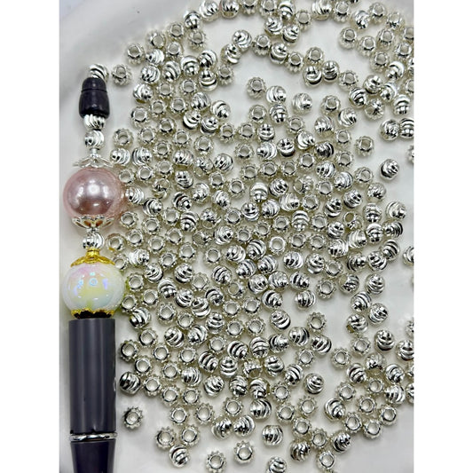 Silver Alloy Metal Round Beads with Small Crooked Carved Stripes, 6MM