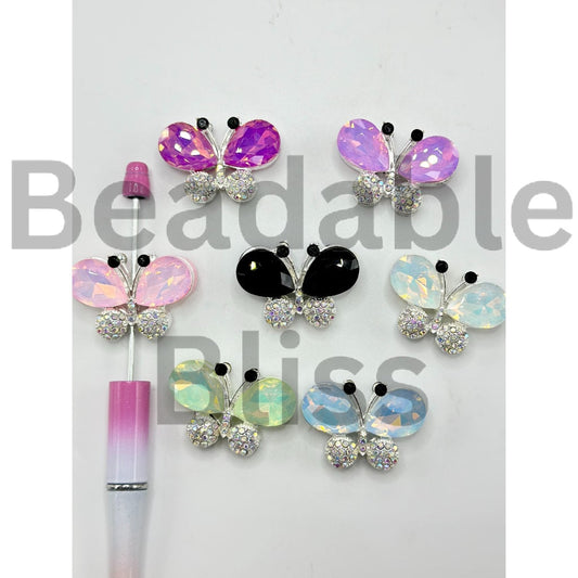 Silver Alloy Little Cute Butterfly Large Rhinestone Beads, Random Mix, 35*25MM