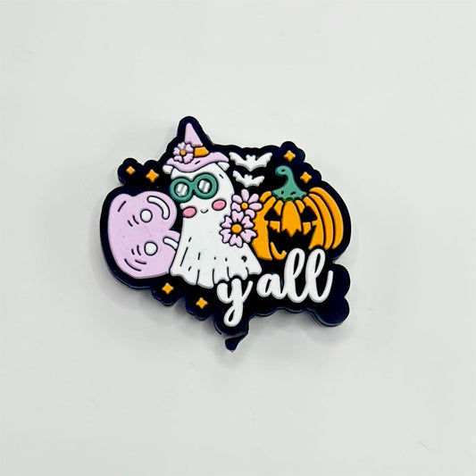 Pumpkin Halloween White Ghost with Glasses and Yellow Silicone Focal Beads