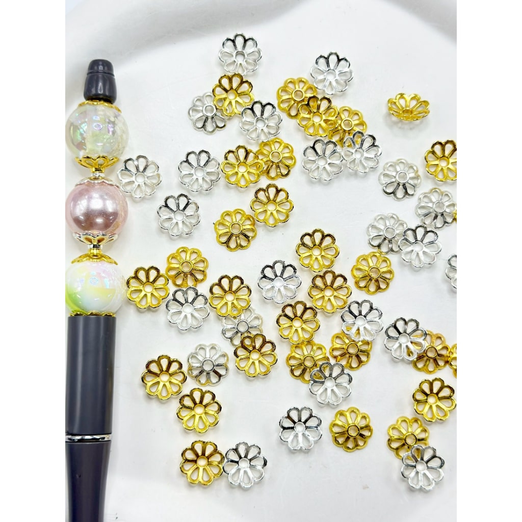 Gold & Silver Beadable Metal Flower End Spacer Cap Beads, 11MM