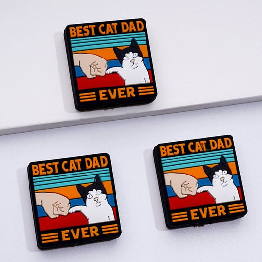 Father's Day Best Cat Dad Ever Silicone Focal Beads