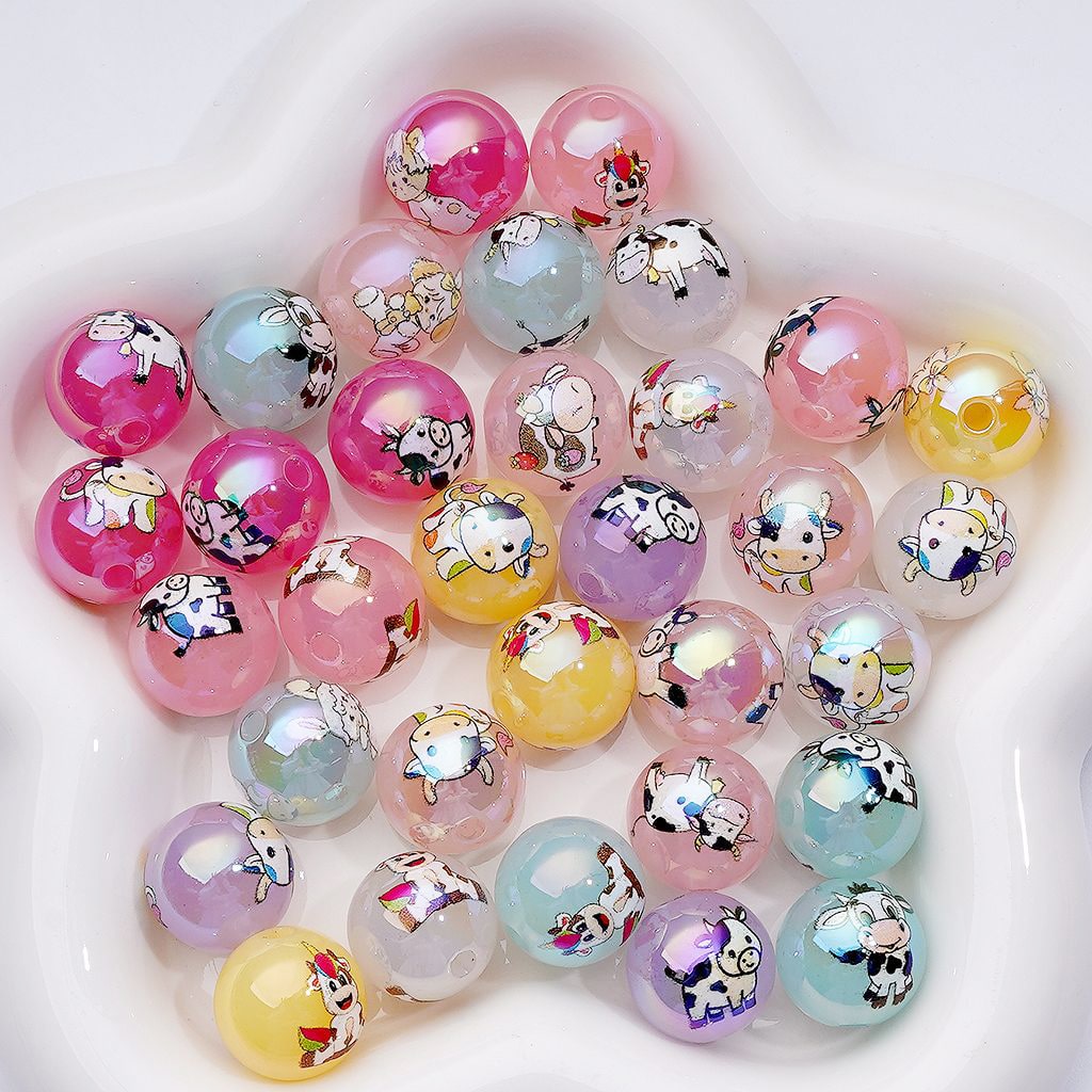 Baby Cow Prints Acrylic Beads UV Coating Jelly Color, 16MM, Random Mix