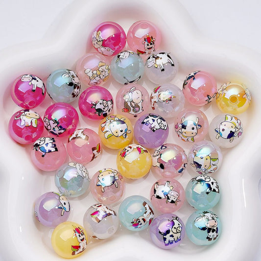 Baby Cow Prints Acrylic Beads UV Coating Jelly Color, 16MM, Random Mix