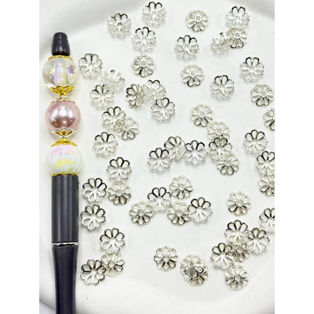 Gold & Silver Beadable Metal Flower End Spacer Cap Beads, 11MM