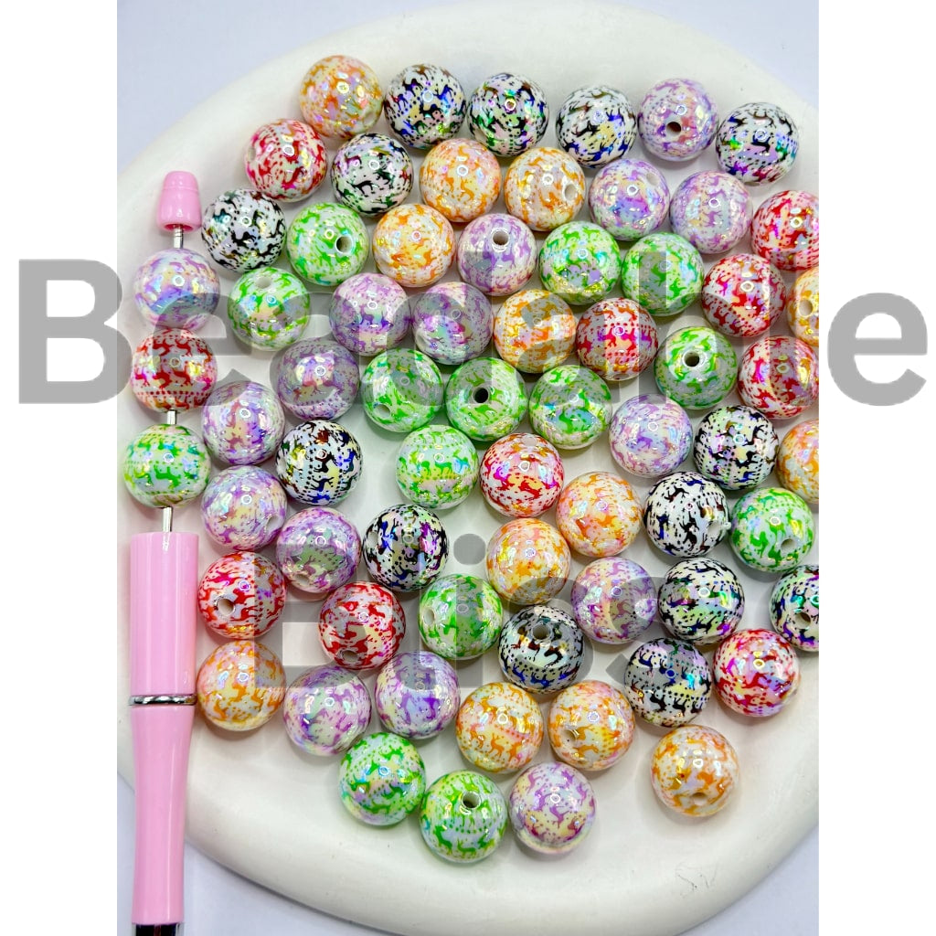 UV Coating Cute Deer White Round Acrylic Beads, Random Mix, 16MM ...